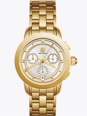 Tory Burch Gold and White Chronograph Bracelet Watch